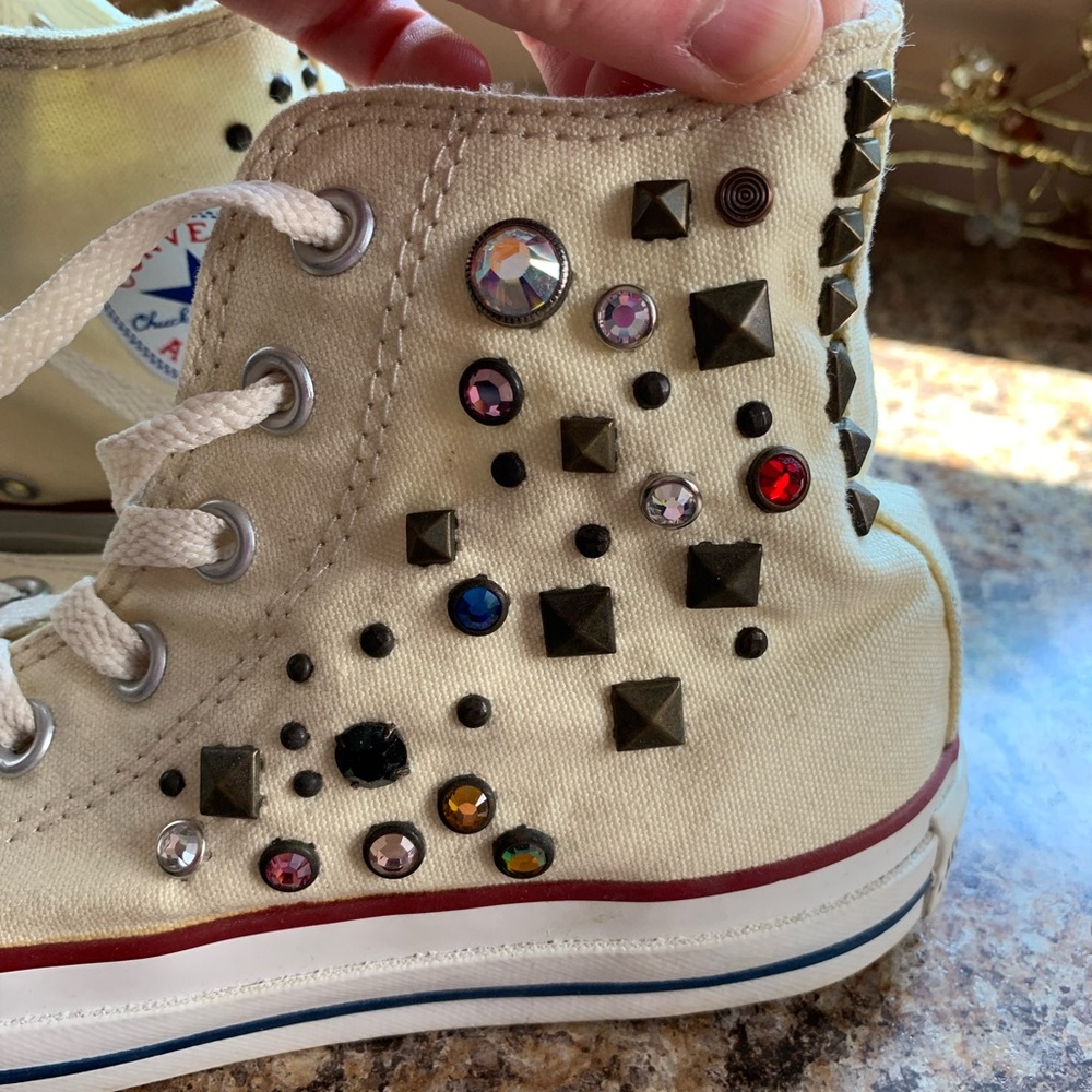 Free People Converse High Top Sneakers Studs Rhintestones - Picture 2 of 9